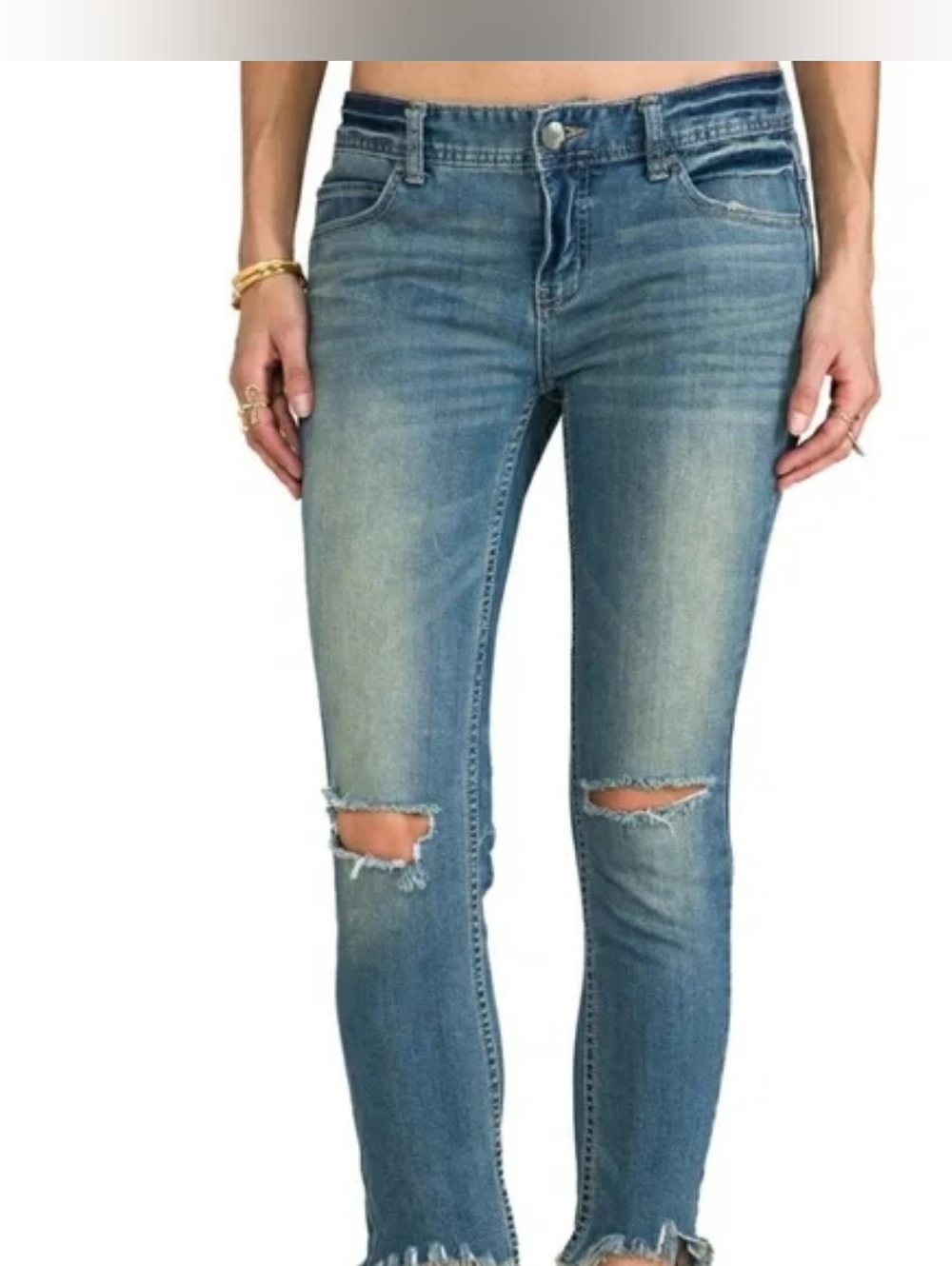 Free people Low rise Distressed jeans Skinny Raw hem Demin Y2k Grunge Edgy 90's